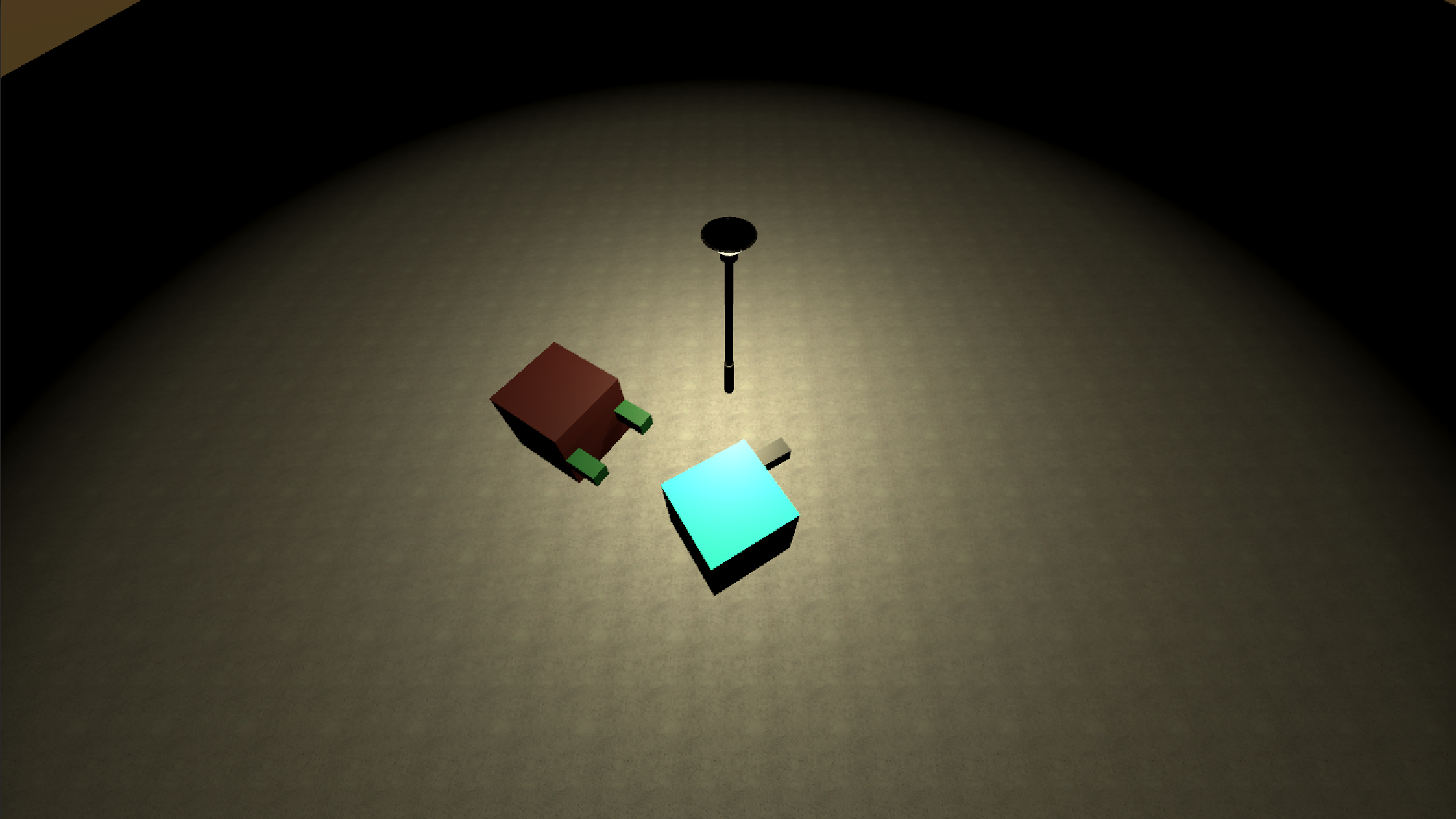 The same scene rebuilt with grey primitive cubes